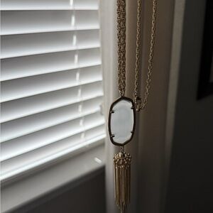 Kendra Scott Gold Long Pendant Tassel Necklace with White Stone